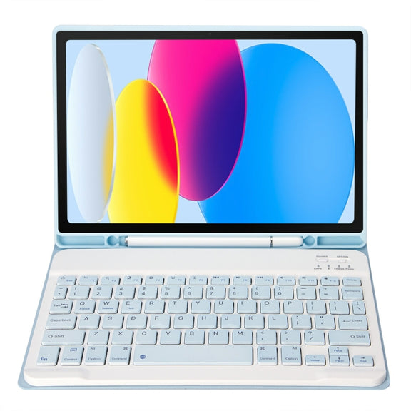 For iPad 10th Gen 10.9 2022 A10B Lambskin Texture Ultra-thin Bluetooth Keyboard Leather Tablet Case with Pen Slot(Baby Blue)