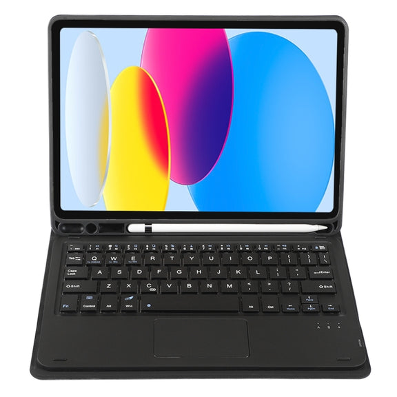 For iPad 11 2025 / 10th Gen 10.9 2022 A10B-A Lambskin Texture Bluetooth Touch Keyboard Leather Tablet Case with Pen Slot(Black)