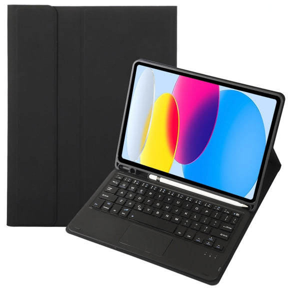 For iPad 11 2025 / 10th Gen 10.9 2022 A10B-A Lambskin Texture Bluetooth Touch Keyboard Leather Tablet Case with Pen Slot(Black)