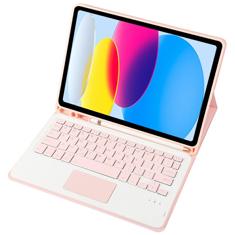 For iPad 10th Gen 10.9 2022 A10B-A Lambskin Texture Bluetooth Touch Keyboard Leather Tablet Case with Pen Slot (Pink)