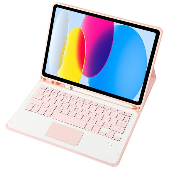 For iPad 10th Gen 10.9 2022 A10B-A Lambskin Texture Bluetooth Touch Keyboard Leather Tablet Case with Pen Slot (Pink)