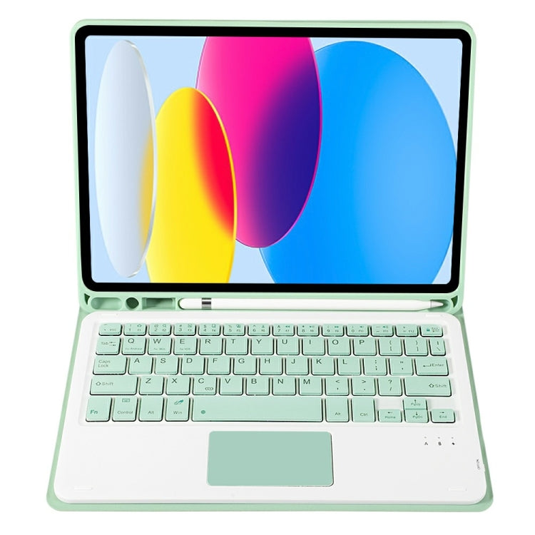 For iPad 10th Gen 10.9 2022 A10B-A Lambskin Texture Bluetooth Touch Keyboard Leather Tablet Case with Pen Slot (Green)
