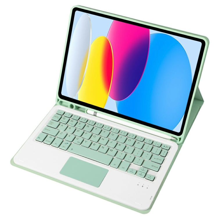 For iPad 10th Gen 10.9 2022 A10B-A Lambskin Texture Bluetooth Touch Keyboard Leather Tablet Case with Pen Slot (Green)