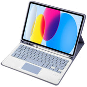 For iPad 10th Gen 10.9 2022 A10B-A Lambskin Texture Bluetooth Touch Keyboard Leather Tablet Case with Pen Slot (Purple)