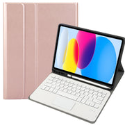 For iPad 11 2025 / 10th Gen 10.9 2022 A10B-A Lambskin Texture Bluetooth Touch Keyboard Leather Tablet Case with Pen Slot(Rose Gold)