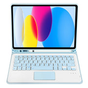 For iPad 10th Gen 10.9 2022 A10B-A Lambskin Texture Bluetooth Touch Keyboard Leather Tablet Case with Pen Slot (Baby Blue)