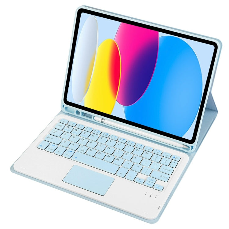 For iPad 10th Gen 10.9 2022 A10B-A Lambskin Texture Bluetooth Touch Keyboard Leather Tablet Case with Pen Slot (Baby Blue)