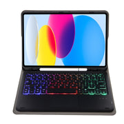 For iPad 11 2025 / 10th Gen 10.9 2022 A10B-AS Lambskin Texture Backlight Bluetooth Touch Keyboard Leather Tablet Case with Pen Slot(Black)