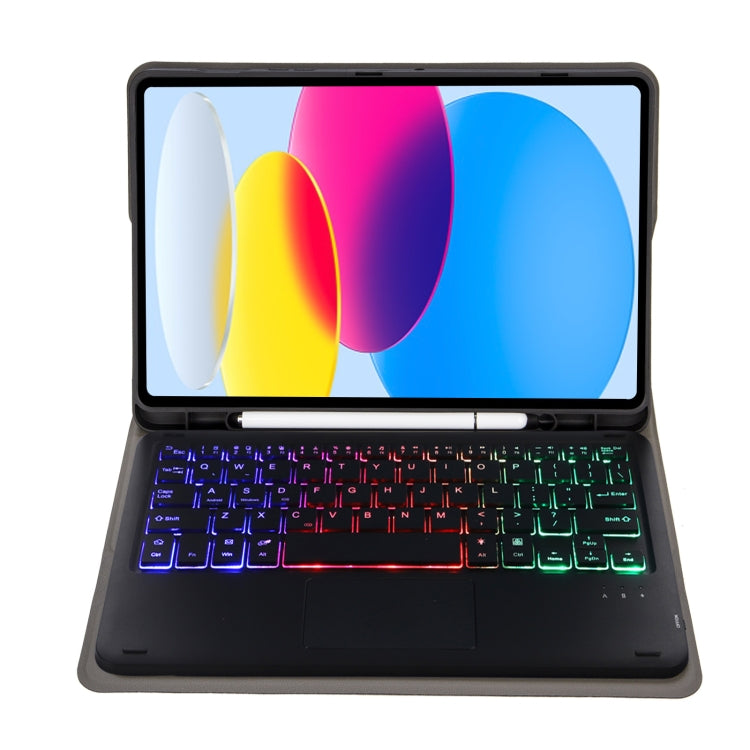 For iPad 11 2025 / 10th Gen 10.9 2022 A10B-AS Lambskin Texture Backlight Bluetooth Touch Keyboard Leather Tablet Case with Pen Slot(Black)