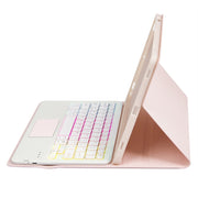 For iPad 11 2025 / 10th Gen 10.9 2022 A10B-AS Lambskin Texture Backlight Bluetooth Touch Keyboard Leather Tablet Case with Pen Slot (Pink)