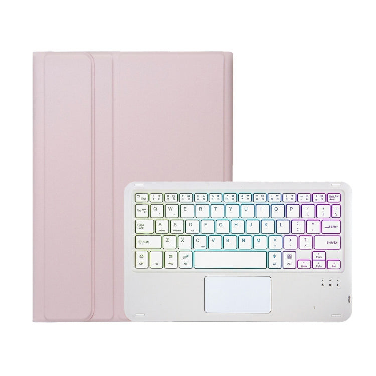 For iPad 11 2025 / 10th Gen 10.9 2022 A10B-AS Lambskin Texture Backlight Bluetooth Touch Keyboard Leather Tablet Case with Pen Slot (Pink)