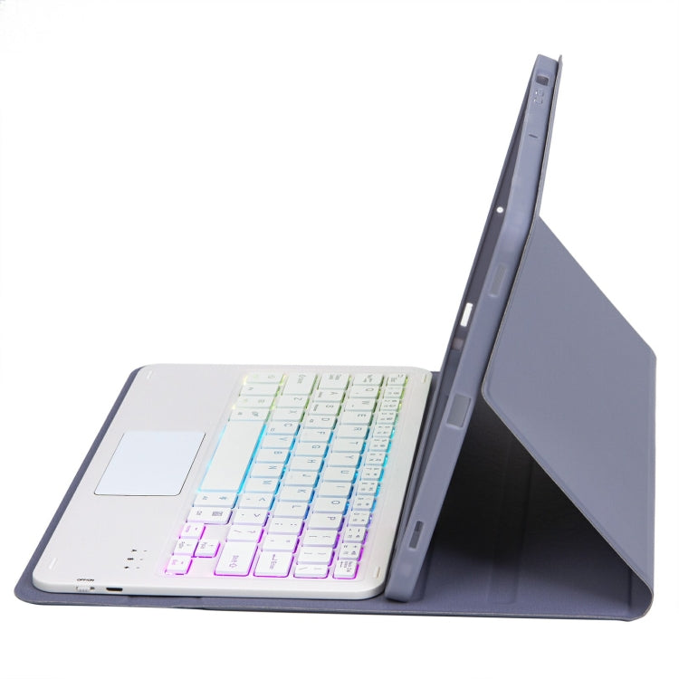 For iPad 10th Gen 10.9 2022 A10B-AS Lambskin Texture Backlight Bluetooth Touch Keyboard Leather Tablet Case with Pen Slot (Purple)