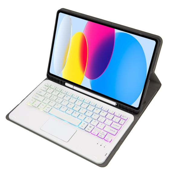 For iPad 11 2025 / 10th Gen 10.9 2022 A10B-AS Lambskin Texture Backlight Bluetooth Touch Keyboard Leather Tablet Case with Pen Slot(Rose Gold)