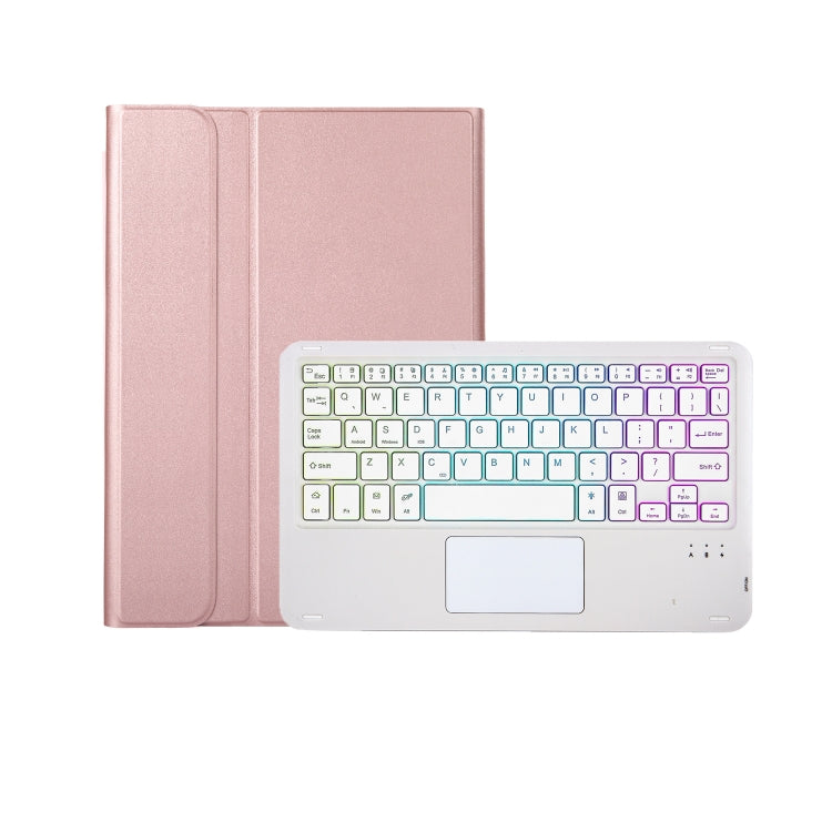 For iPad 11 2025 / 10th Gen 10.9 2022 A10B-AS Lambskin Texture Backlight Bluetooth Touch Keyboard Leather Tablet Case with Pen Slot(Rose Gold)