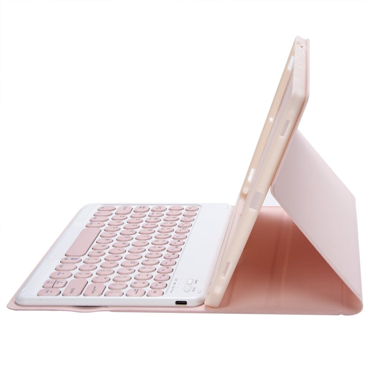 For iPad 10th Gen 10.9 2022 YA10B Lambskin Texture Bluetooth Keyboard Leather Tablet Case with Pen Slot (Pink)