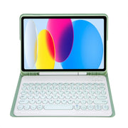 For iPad 10th Gen 10.9 2022 YA10B Lambskin Texture Bluetooth Keyboard Leather Tablet Case with Pen Slot (Green)