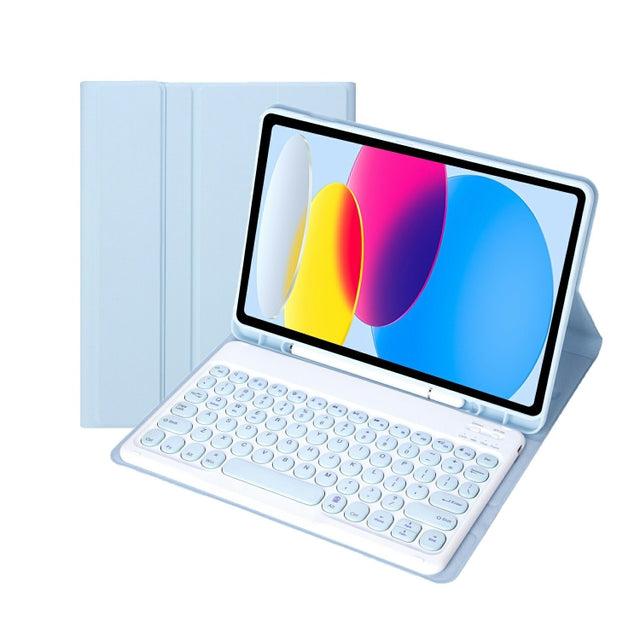 For iPad 11 2025 / 10th Gen 10.9 2022 YA10B Lambskin Texture Bluetooth Keyboard Leather Tablet Case with Pen Slot (Baby Blue)