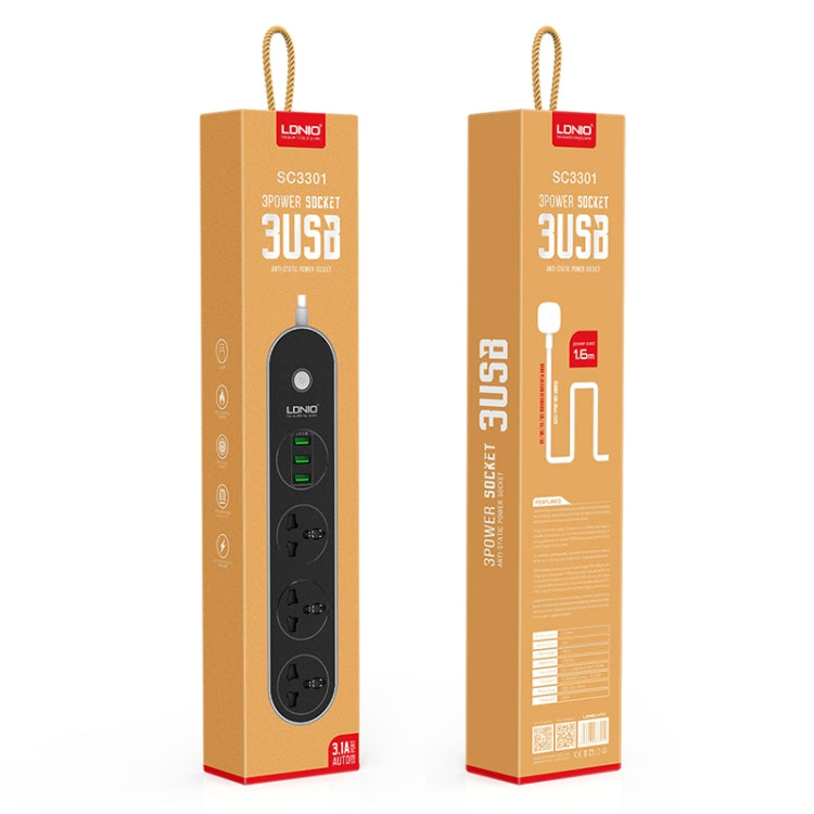 LDNIO SC3301 3 x USB Ports Travel Home Office Socket, Cable Length: 1.6m, EU Plug