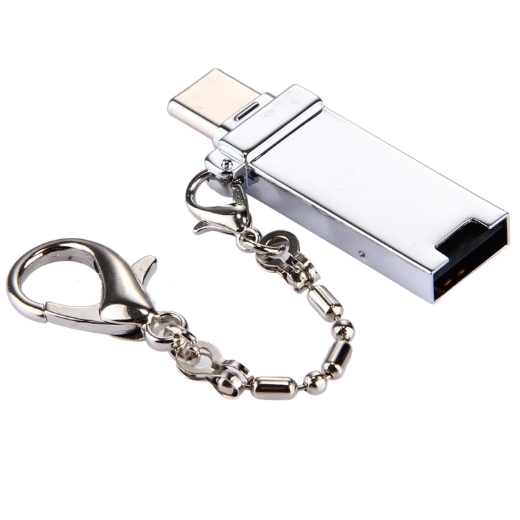 Mini Aluminum Alloy USB 2.0 Female to USB-C / Type-C Male Port Connector Adapter with Chain(Silver)