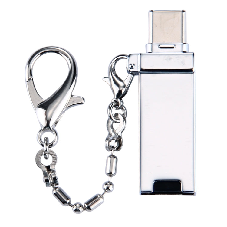 Mini Aluminum Alloy USB 2.0 Female to USB-C / Type-C Male Port Connector Adapter with Chain(Silver)