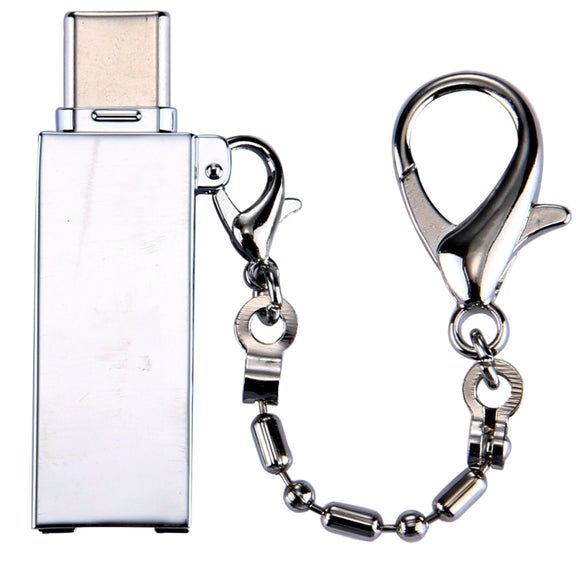 Mini Aluminum Alloy USB 2.0 Female to USB-C / Type-C Male Port Connector Adapter with Chain(Silver)
