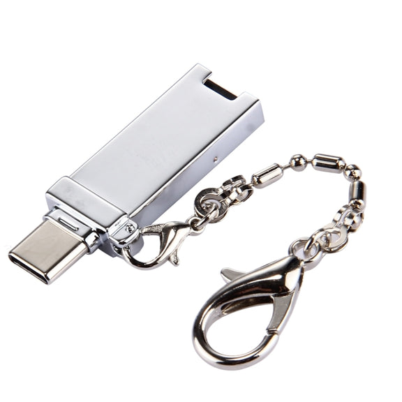 Mini Aluminum Alloy USB 2.0 Female to USB-C / Type-C Male Port Connector Adapter with Chain(Silver)
