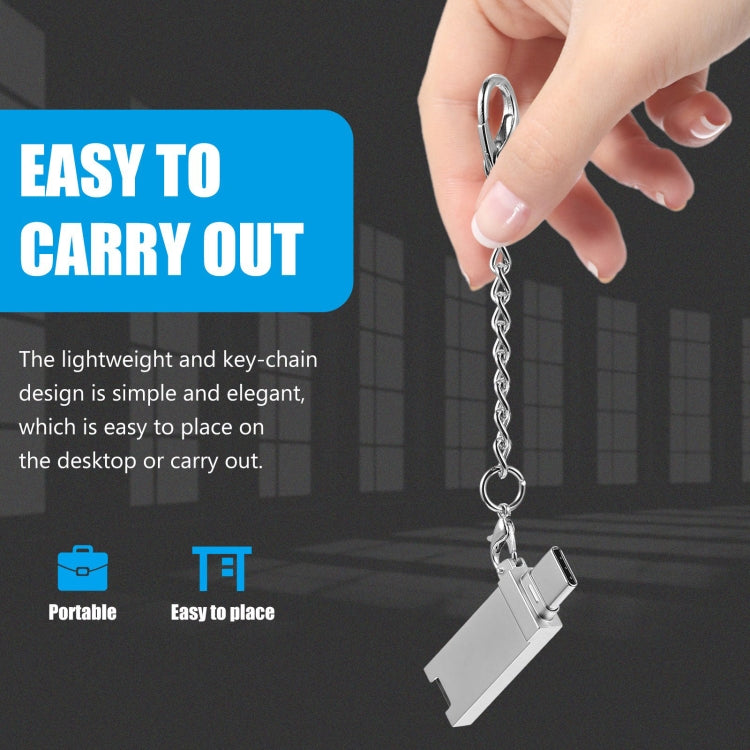 Mini Aluminum Alloy USB 2.0 Female to USB-C / Type-C Male Port Connector Adapter with Chain(Silver)