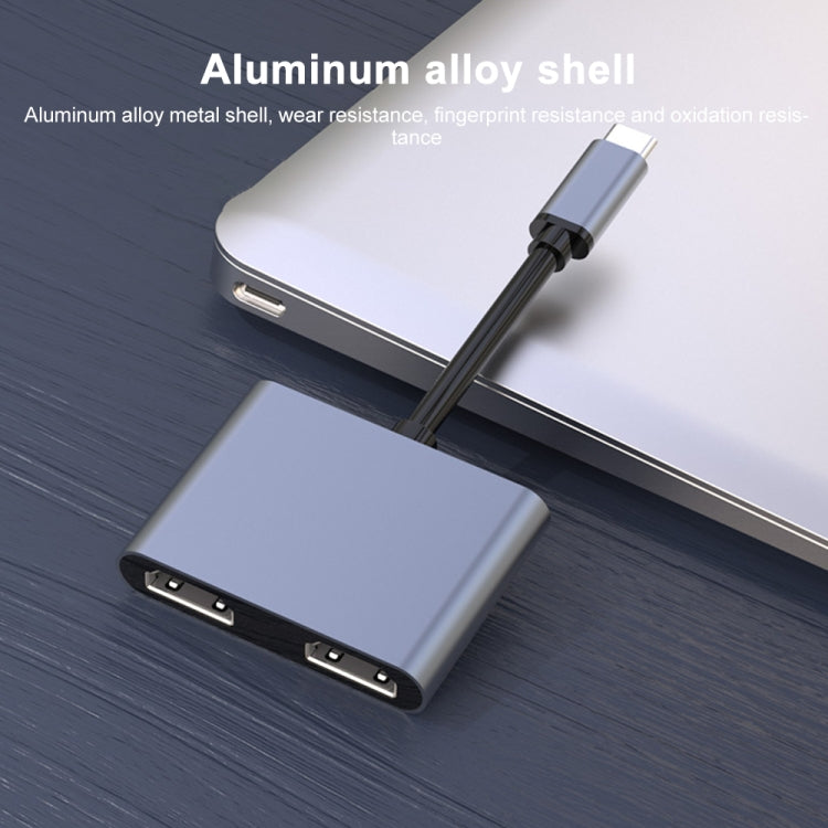 4 in 1 Multifunction USB-C / Type-C to PD USB-C / Type-C +USB 3.0+Dual HDMI HUB Docking Station (Grey)