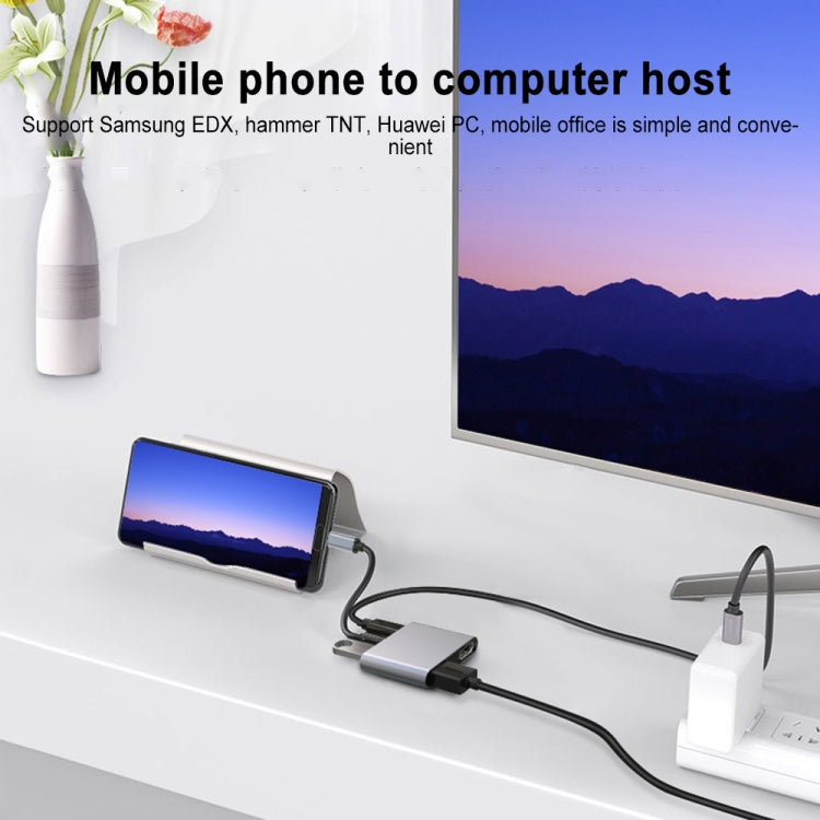 4 in 1 Multifunction USB-C / Type-C to PD USB-C / Type-C +USB 3.0+Dual HDMI HUB Docking Station (Grey)