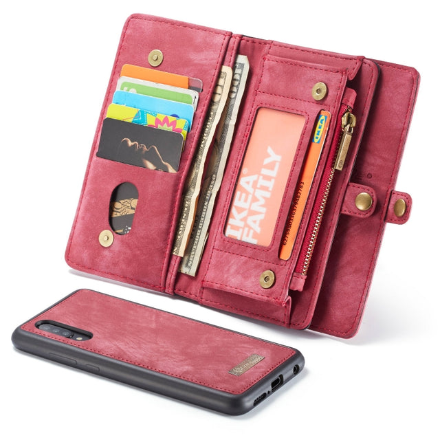 CaseMe-008 Detachable Multifunctional Retro Frosted Horizontal Flip Leather Case for Galaxy A50, with Card Slot & Holder & Zipper Wallet & Photo Frame(Red)