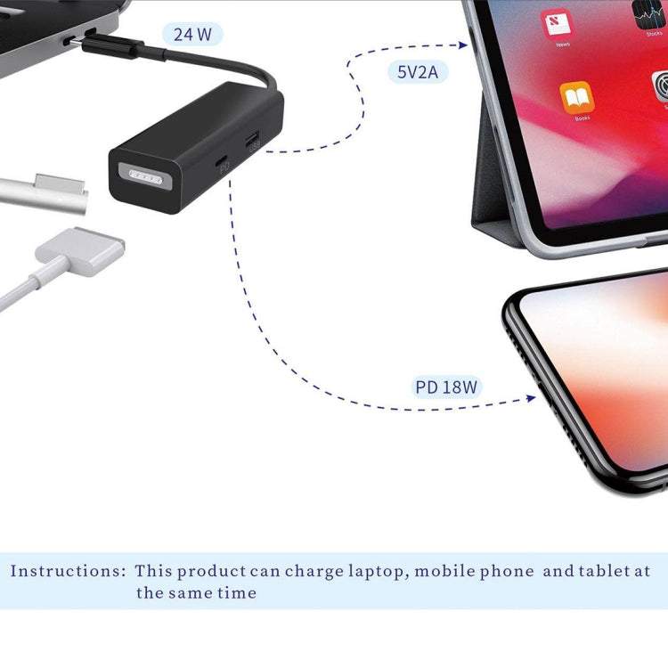 3 in 1 MagSafe 1 / 2 + PD Port + USB to USB-C / Type-C Converter Adapter (Black)
