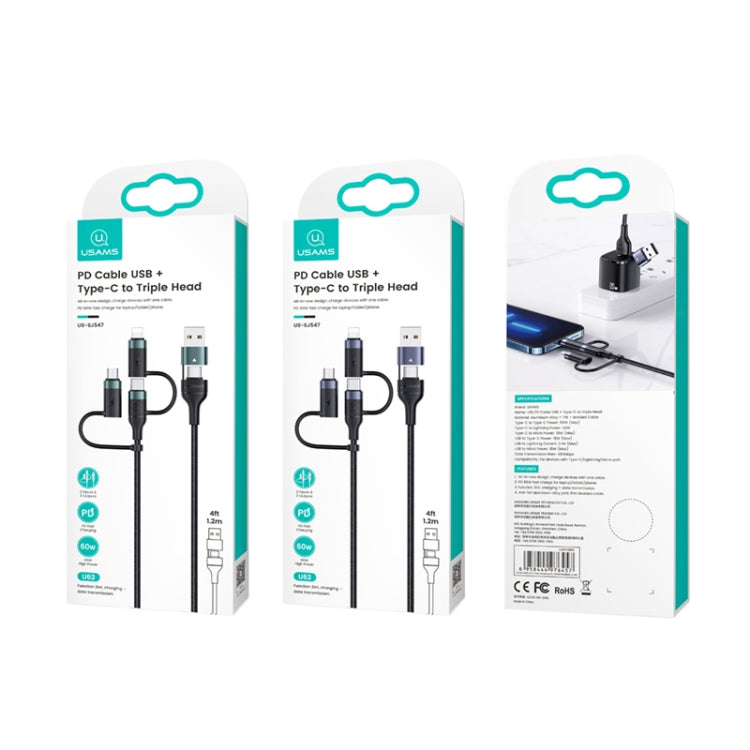USAMS US-SJ547 U62 USB + Type-C / USB-C toType-C / USB-C + 8 Pin + Micro Aluminum Alloy PD Fast Charging Data Cable, Length: 1.2m(Green)