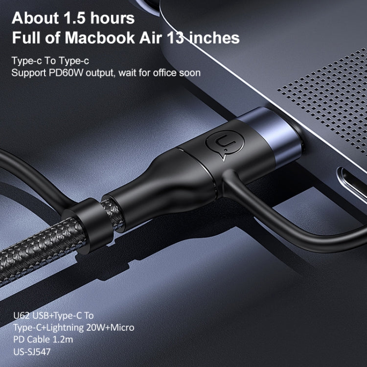 USAMS US-SJ547 U62 USB + Type-C / USB-C toType-C / USB-C + 8 Pin + Micro Aluminum Alloy PD Fast Charging Data Cable, Length: 1.2m(Green)