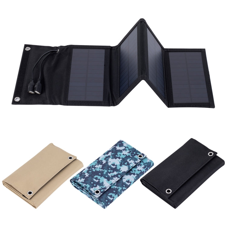 7W Monocrystalline Silicon Foldable Solar Panel Outdoor Charger with 5V Dual USB Ports (Black)