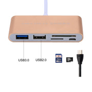 5 in 1 Micro SD + SD + USB 3.0 + USB 2.0 + Micro USB Port to USB-C / Type-C OTG COMBO Adapter Card Reader for Tablet, Smartphone, PC(Gold)
