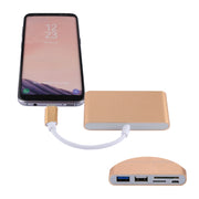 5 in 1 Micro SD + SD + USB 3.0 + USB 2.0 + Micro USB Port to USB-C / Type-C OTG COMBO Adapter Card Reader for Tablet, Smartphone, PC(Gold)