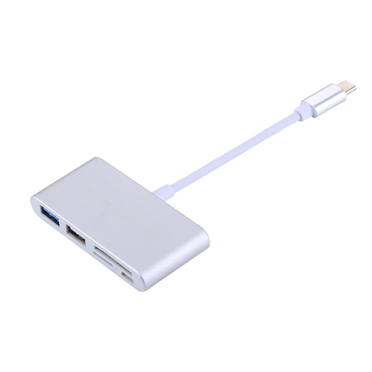 5 in 1 Micro SD + SD + USB 3.0 + USB 2.0 + Micro USB Port to USB-C / Type-C OTG COMBO Adapter Card Reader for Tablet, Smartphone, PC(Silver)