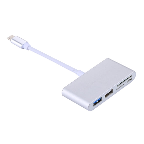 5 in 1 Micro SD + SD + USB 3.0 + USB 2.0 + Micro USB Port to USB-C / Type-C OTG COMBO Adapter Card Reader for Tablet, Smartphone, PC(Silver)