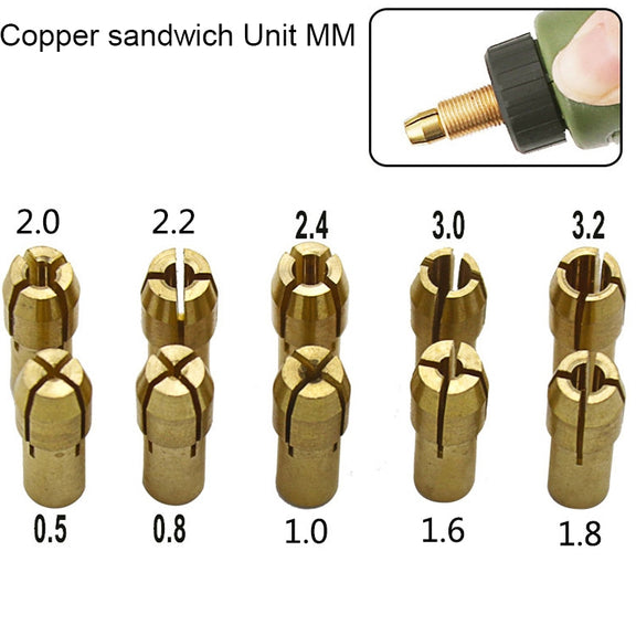 10 in 1 Three-claw Copper Clamp Nut for Electric Mill Fittings���Bore diameter: 0.5-3.2mm