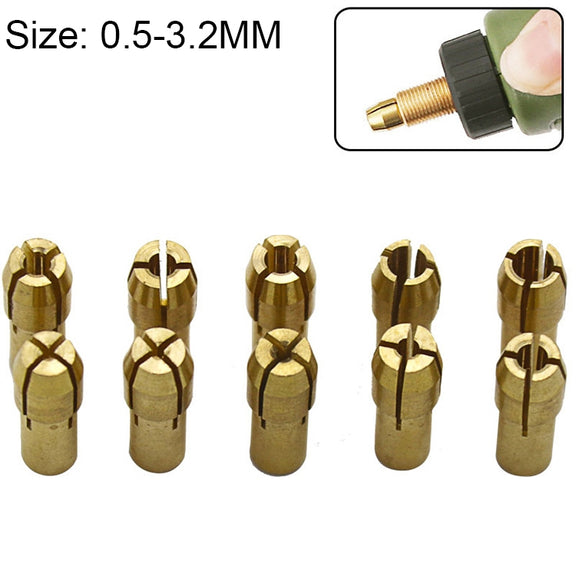 10 in 1 Three-claw Copper Clamp Nut for Electric Mill Fittings���Bore diameter: 0.5-3.2mm