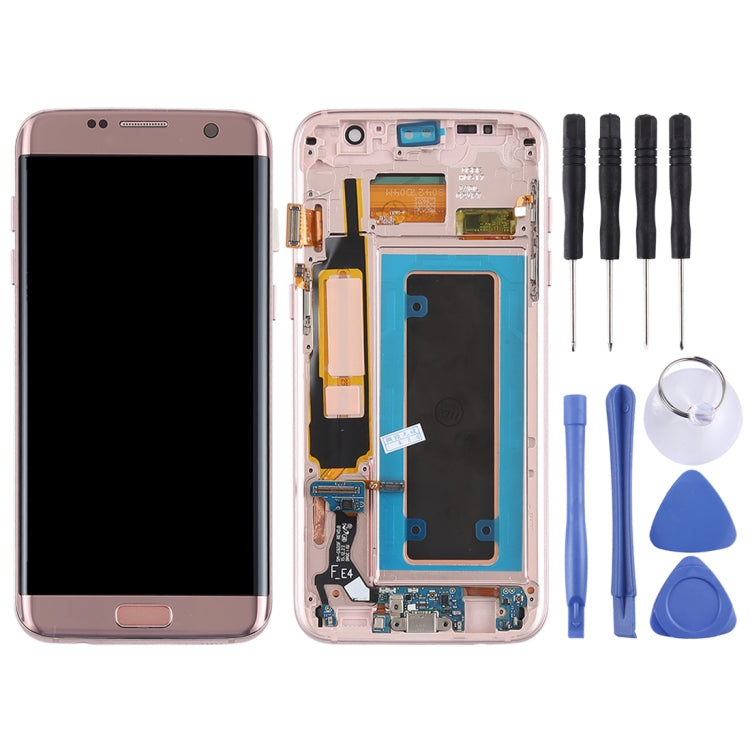 Original Super AMOLED Material LCD Screen and Digitizer Full Assembly(with Frame / Charging Port Flex Cable / Power Button Flex Cable / Volume Button Flex Cable) for Galaxy S7 Edge / G935F / G935FD(Rose Gold)