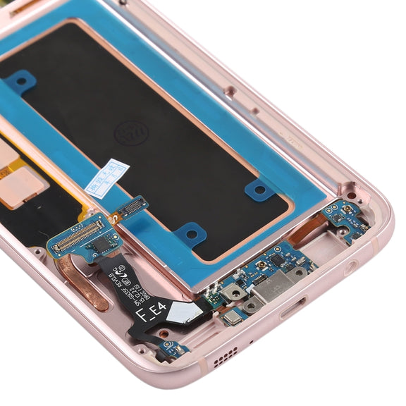 Original Super AMOLED Material LCD Screen and Digitizer Full Assembly(with Frame / Charging Port Flex Cable / Power Button Flex Cable / Volume Button Flex Cable) for Galaxy S7 Edge / G935F / G935FD(Rose Gold)