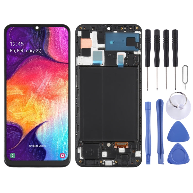 Original Super AMOLED LCD Screen  for Galaxy A50 Digitizer Full Assembly with Frame(Black)