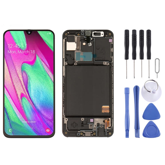 Original Super AMOLED LCD Screen with Frame for Galaxy A40 SM-A405F with Digitizer Full Assembly (Black)