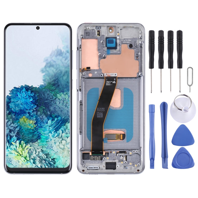 Original Super AMOLED LCD Screen With Digitizer Full Assembly with Frame for Samsung Galaxy S20 5G SM-G981B(Silver)