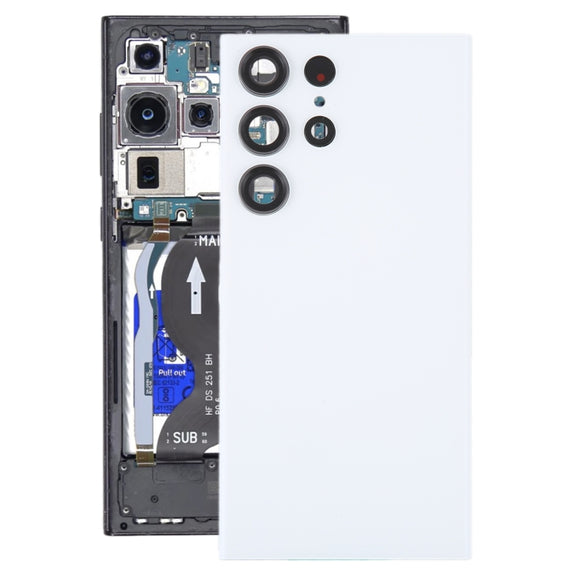 For Samsung Galaxy S23 Ultra SM-S918 Glass Battery Back Cover with Camera Lens Cover(White)