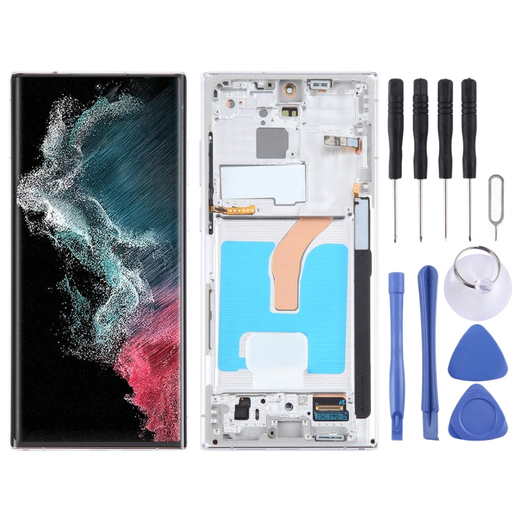 For Samsung Galaxy S22 Ultra 5G SM-S908B Original LCD Screen Digitizer Full Assembly with Frame (White)