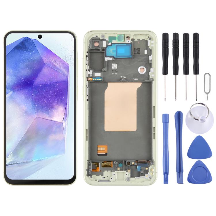 For Samsung Galaxy A55 SM-A556B OLED LCD Screen Digitizer Full Assembly with Frame (Light Green)