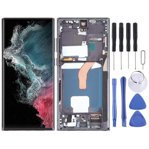 For Samsung Galaxy S22 Ultra 5G SM-S908U US Edition 6.78 inch OLED LCD Screen Digitizer Full Assembly with Frame (Black)