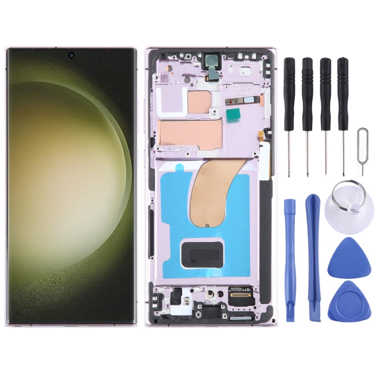 For Samsung Galaxy S23 Ultra SM-S918B EU Edition Original LCD Screen Digitizer Full Assembly with Frame (Purple)